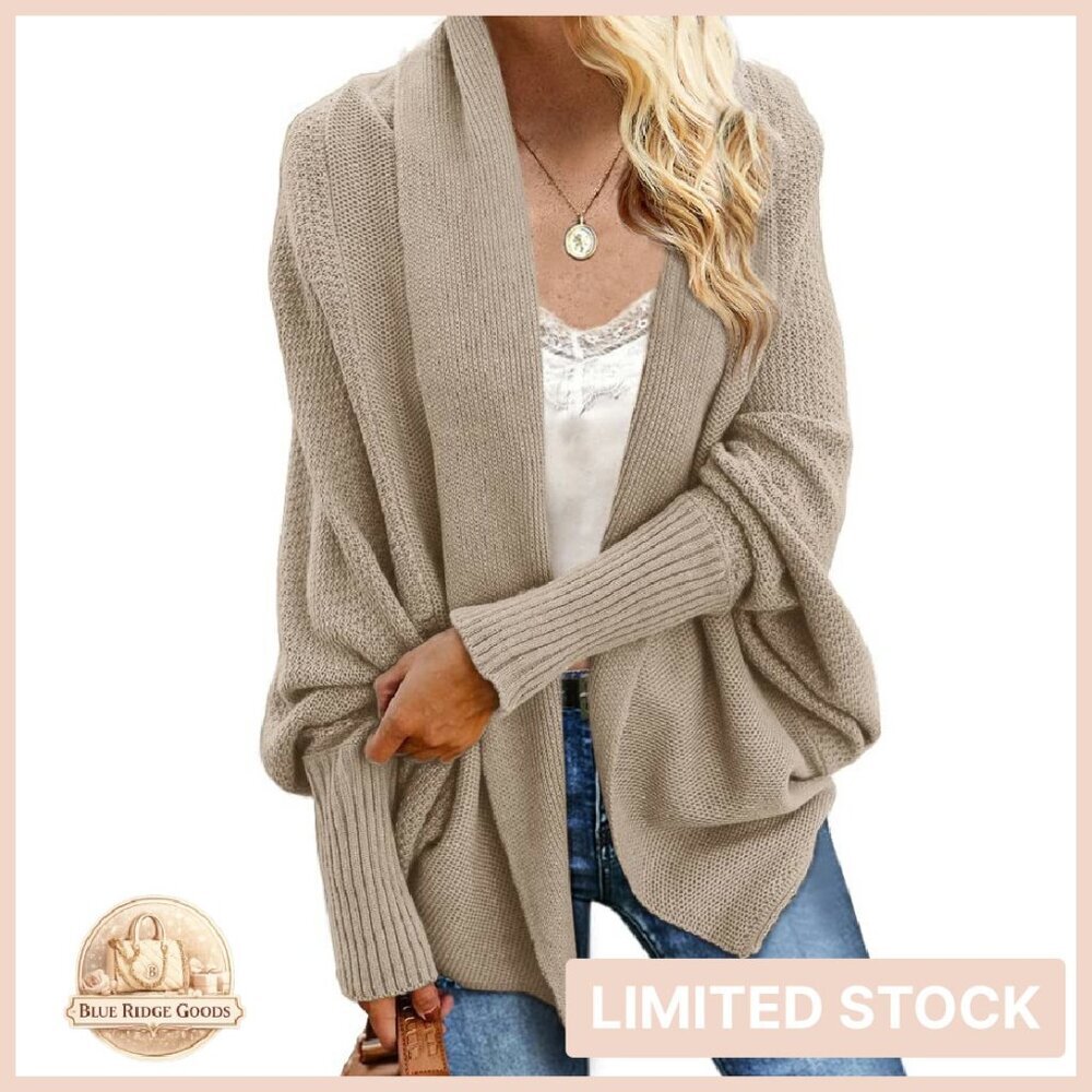 Oversized Cable Knit Batwing Cardigan Chunky Slouchy Wrap Sweater